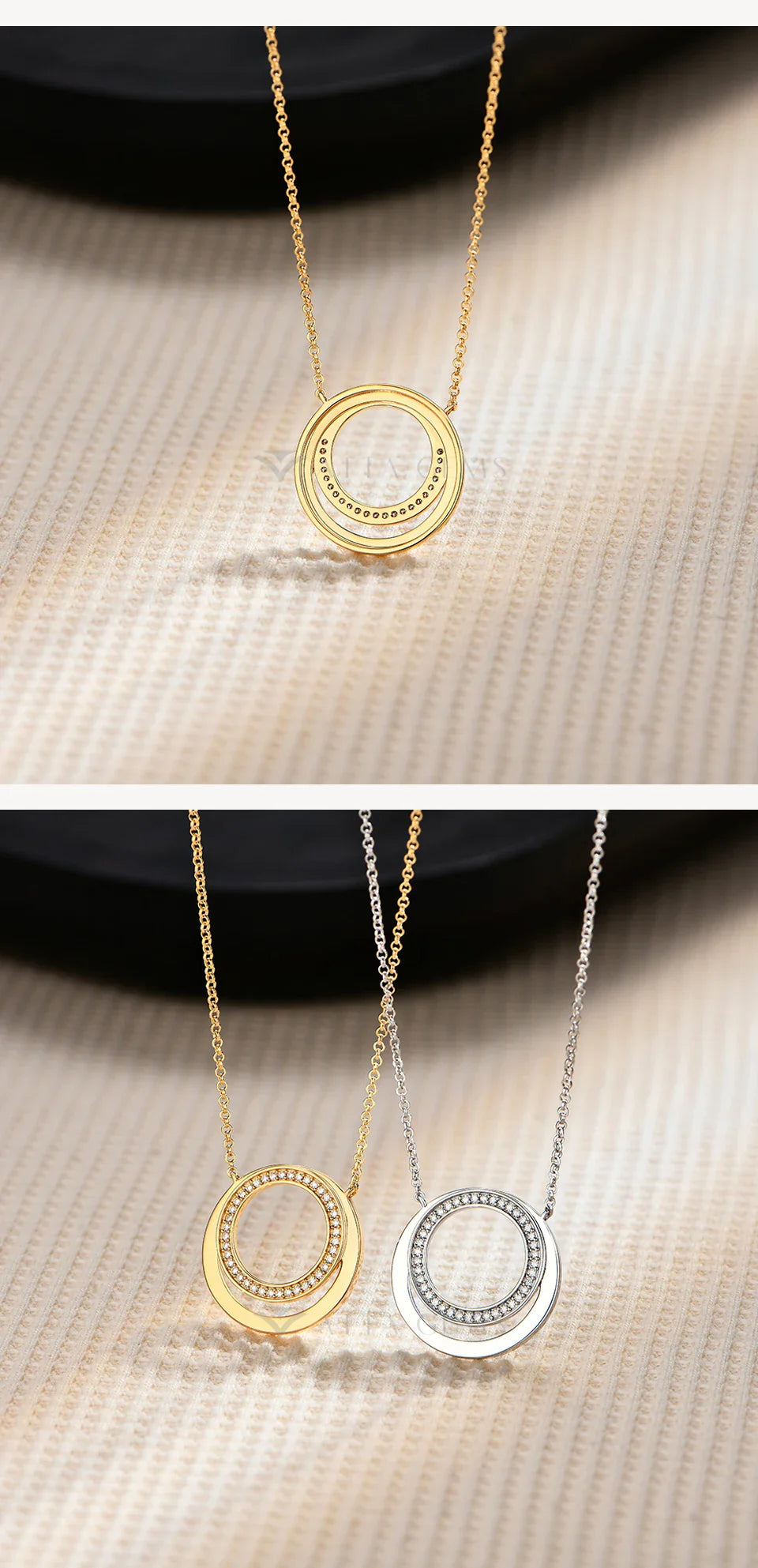 Full Moissanite Necklace DVVS1 18K Gold Plated 925 Sterling Silver Double Circle Round Pendant Women Party Fine Jewelry
