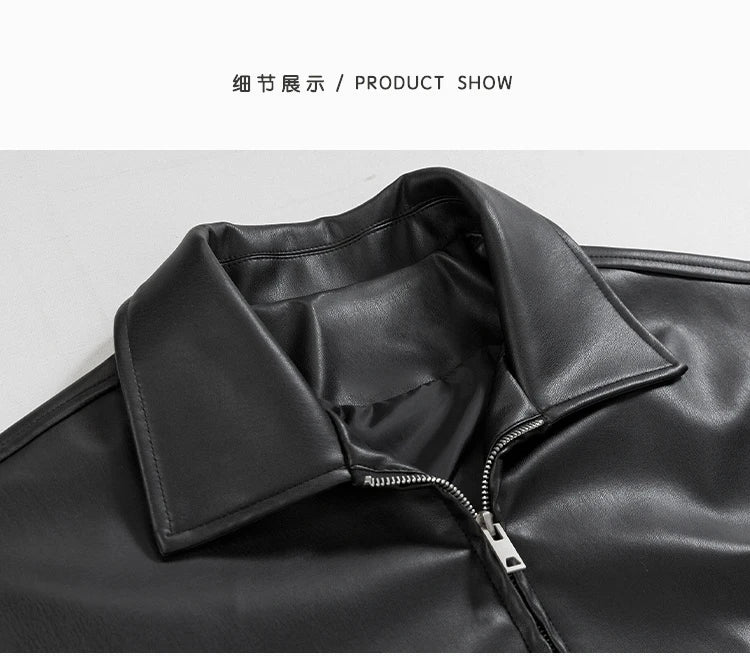 Spring Autumn Cool Luxury Short Black Soft Light Pu Leather Jacket Men Zipper Casual Mens Jackets and Coats Fashion