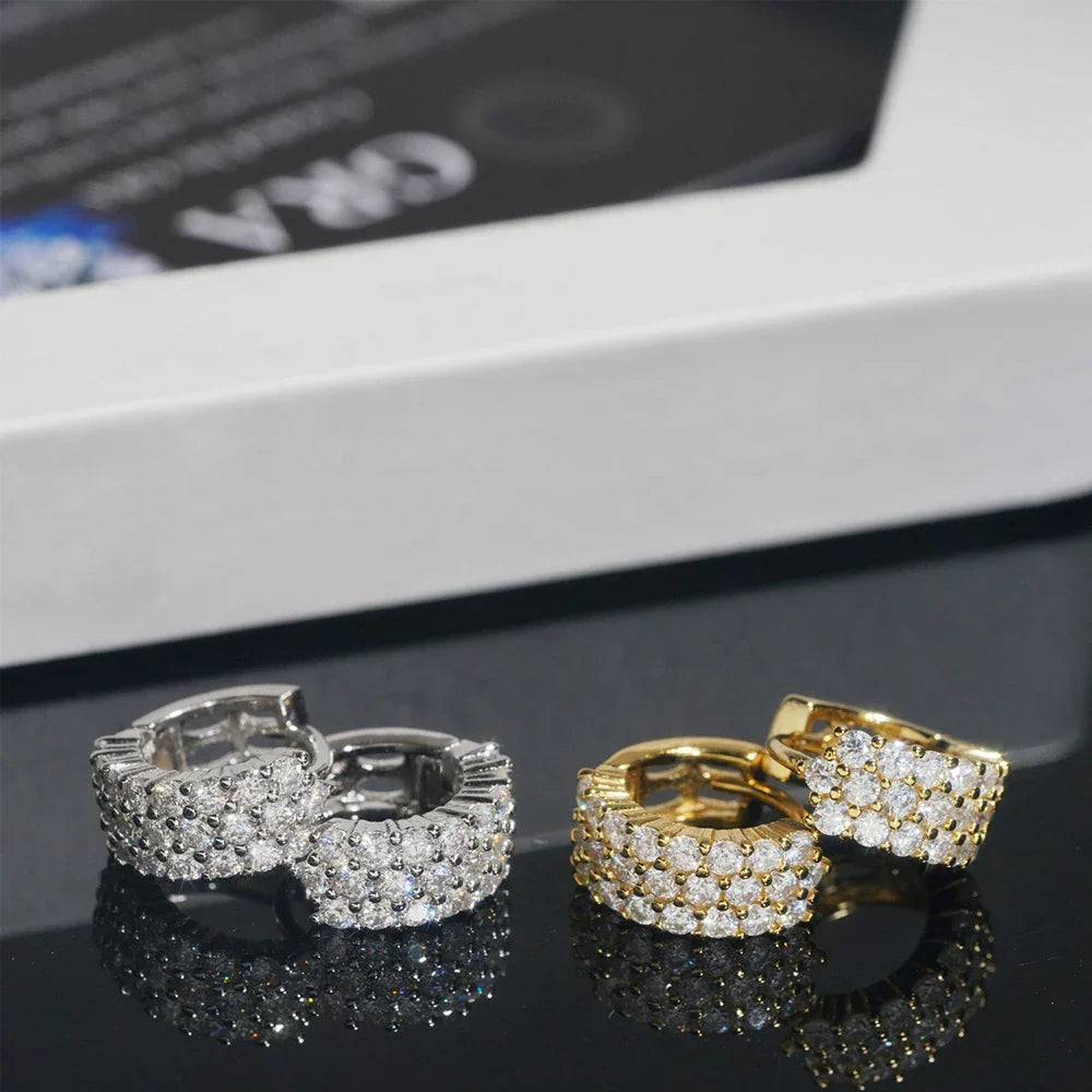 3 Rows All Moissanite Hoop Earrings S925 Silver & Diamond for Women Stud Earrings Wedding Gift Fine Jewelry GRA Certified