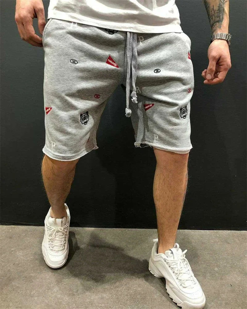 Spring Summer Mens Cotton loose Shorts Streetwear Bodybuilding Embroidered casual Short pants Jogger sports Tiger head Shorts
