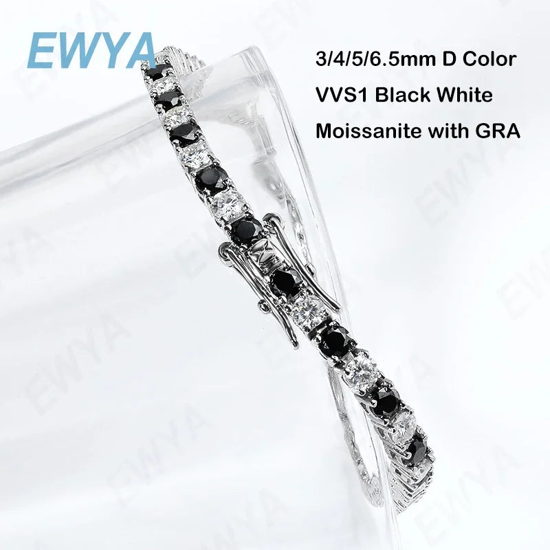 GRA Certified 3mm 0.1CT Gradient Color Black Grey White Moissanite Tennis Bracelet for Men Woman 925 Silver Link Bracelets