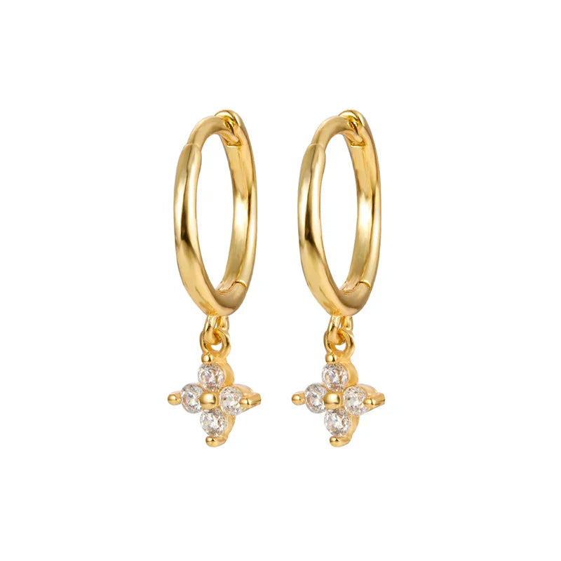 925 Sterling Silver Romantic Color Zircon Three-petal Flower Stud Earrings for Women Fashion Huggies Piercing Jewelry