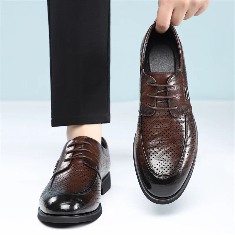 Men's Summer Breathable Leather Shoes Comfortable Soft Bottom Hollow Design Business Formal Derby Shoes British Style-SJ551-1