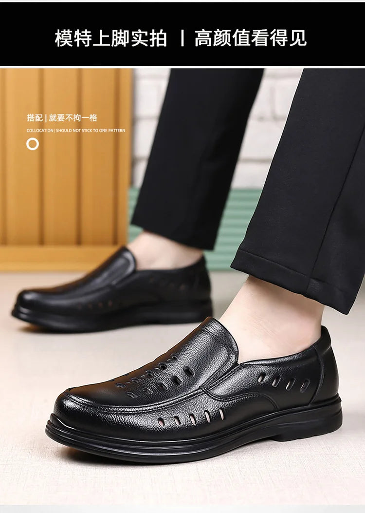 2026 New Designer Breathable Hallow Leather Shoes for Men Black Fashion Summer Shoes Male Britsh Business Casual Shoes Man