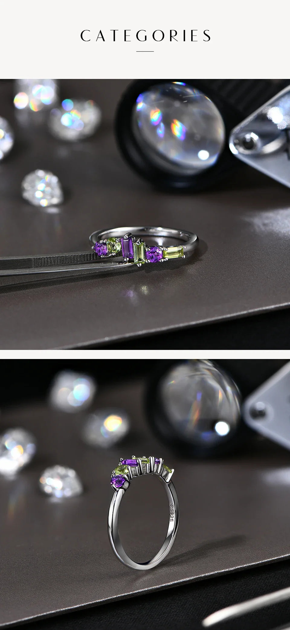 Minimalist Natural Amethyst Peridot Ring 925 Sterling Silver for Women Men Fine Wedding Party Wear Jewelry Gifts