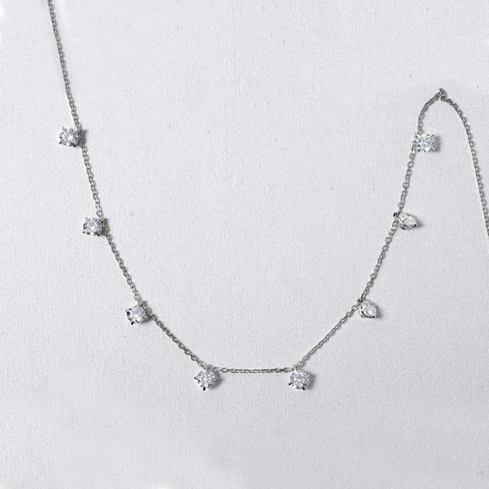 8 Stone Round Cut Real Moissanite Necklace for Women Floating Tiny Diamonds Neck Chain S925 Silver 18K Gold Plated Jewelry Gift