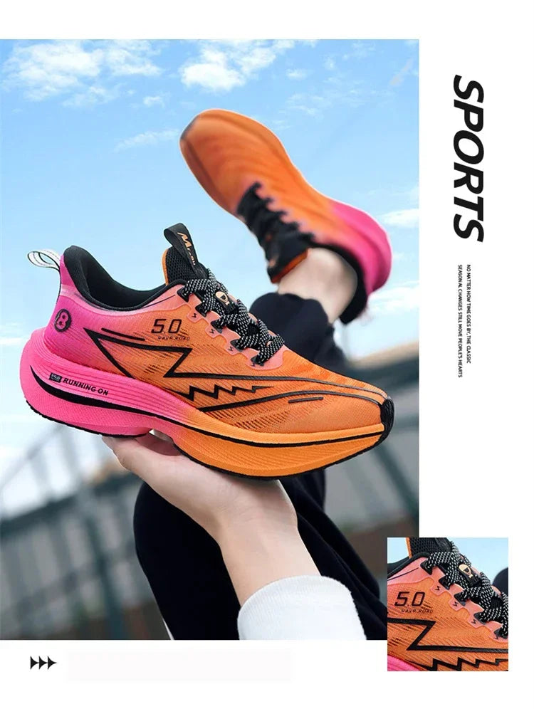 Men's Carbon Plate Running Shoes Soft Cushion Shock Absorbing Sports Shoes Unisex Sneakers Light Anti-Slip Training Shoes