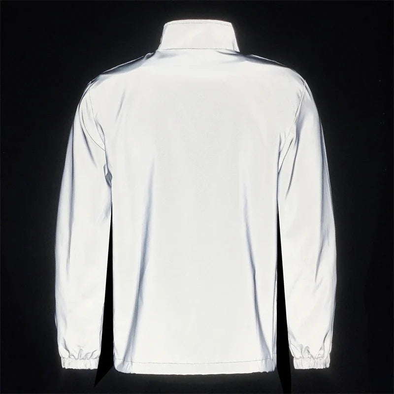 Night Reflective Jacket Men's Spring Casual Stand Collar Outdoor Windproof Jogger Cycling Safety Bright Coats Hip Hop Streetwear