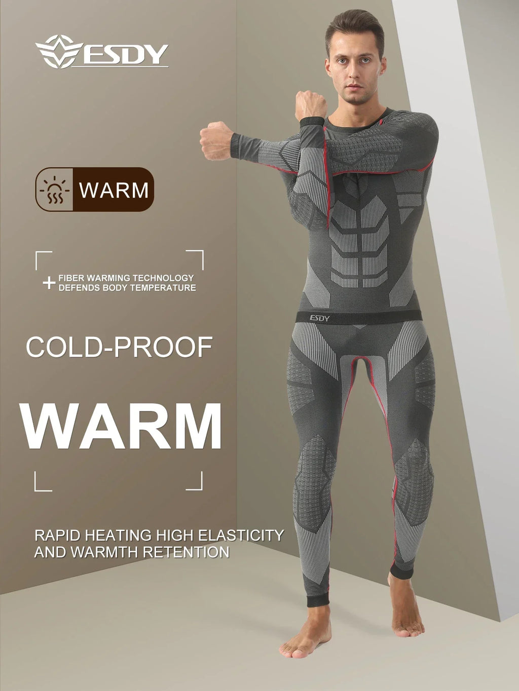 Men's Sports Compression Thermal Suit Winter Thermal Compression Long-Sleeve Long Pants Breathable High-Elastic Cold-Proof Sports Suit Winter Outdoor Sports Climbing Fishing
