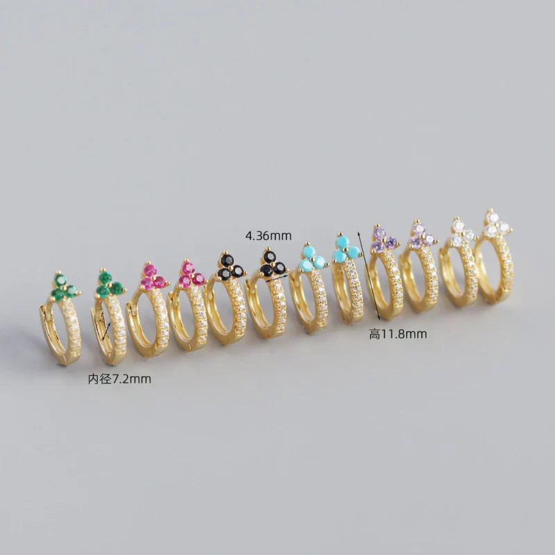 925 Sterling Silver Romantic Color Zircon Three-petal Flower Stud Earrings for Women Fashion Huggies Piercing Jewelry