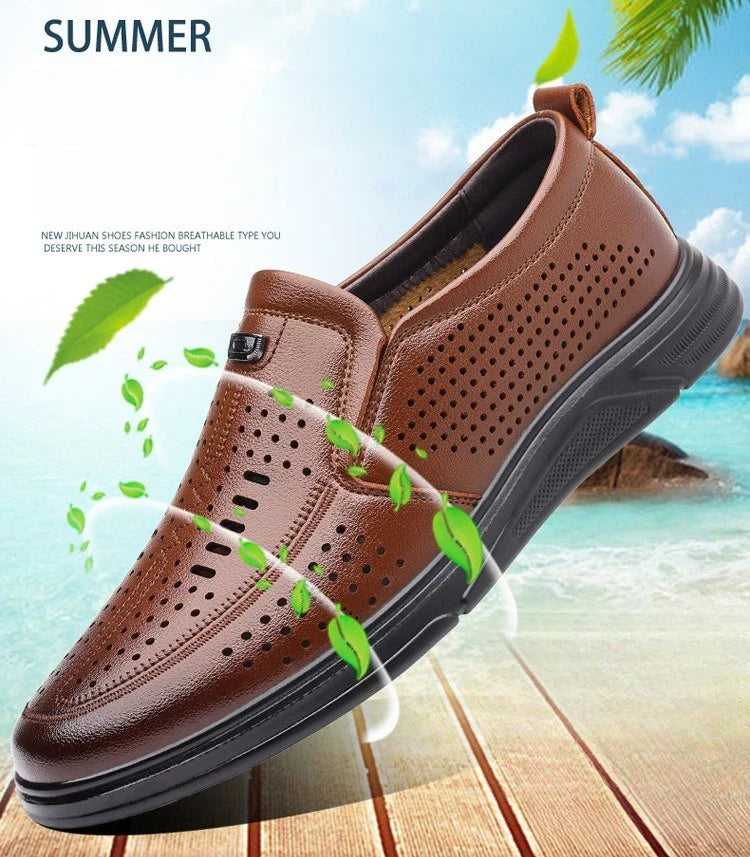 Spring Summer New Hallow Leather Shoes for Men Solid Color Fashion Dress Shoes Male Soft Sole Business Casual Shoe Man