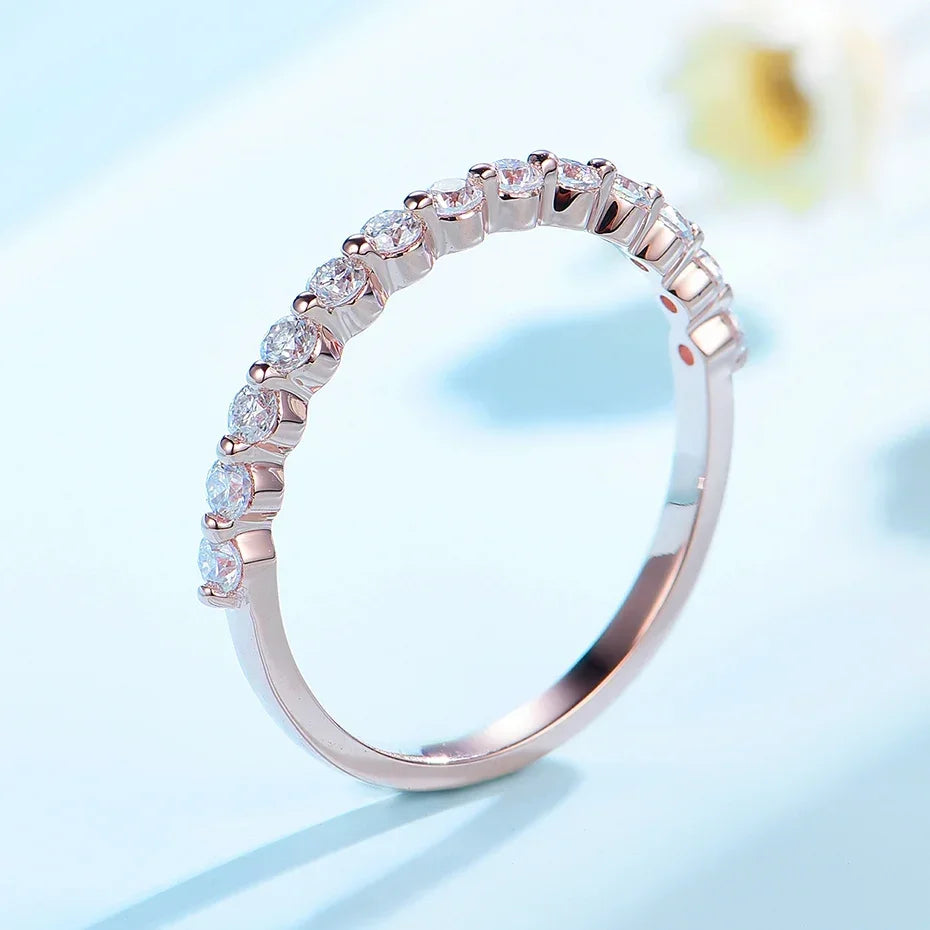 Moissanite Ring 585 14K 10K 18K Rose Gold Half Eternity Bubble Rings for Women Jewelry Wedding Diamond Engagement Band