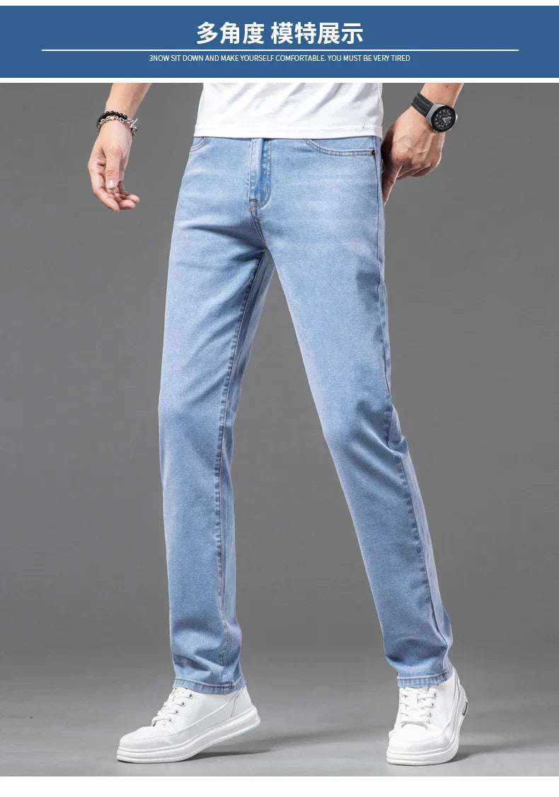 2026 Men White Jeans Fashion Casual Classic Style Slim Fit Soft Trousers Male Brand Advanced Stretch Pants