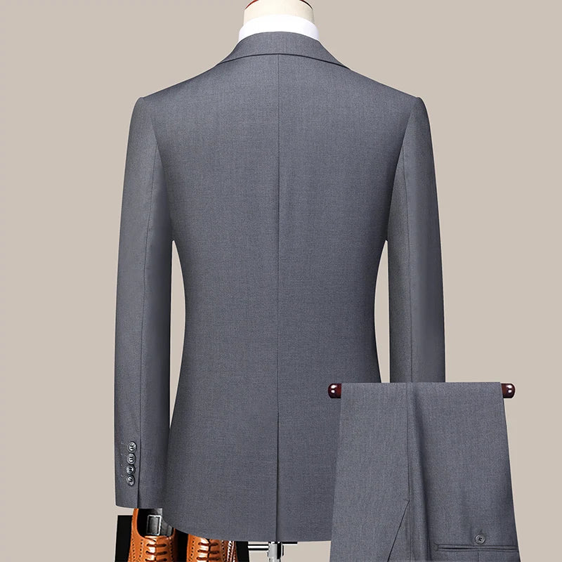 Men's Slim Fit Two-Button Wedding Suit Korean Style Business Formal Two-Piece Set with Trousers High-Quality 2025