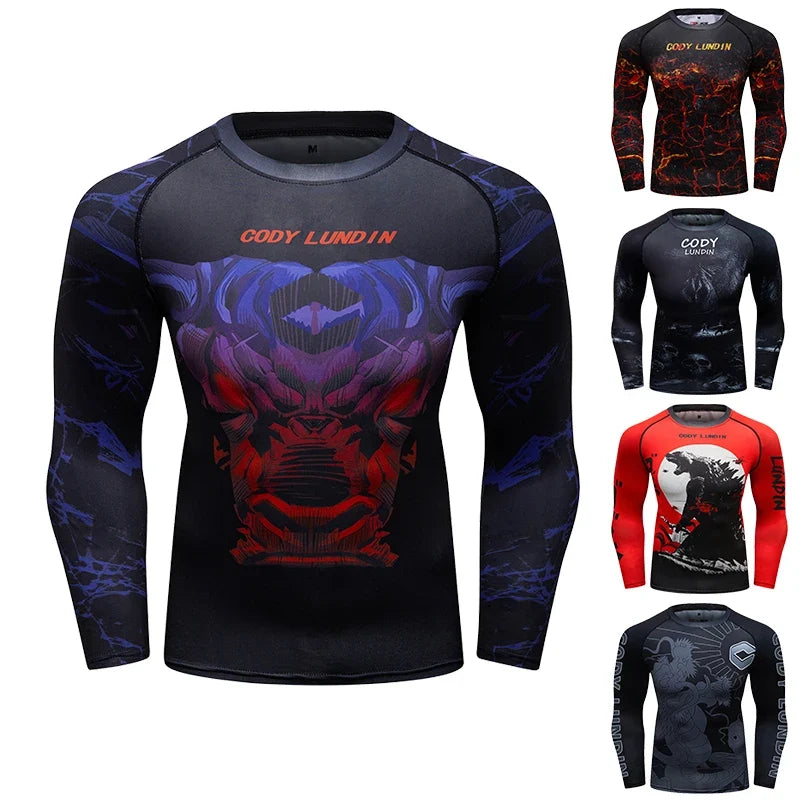 Men Sun Ptotection Fabric Gym Fitness long Sleeve Rashguard Spandex Quickly Dry jiu jitsu No Gi Rash Guard Bjj Grappling Shirts