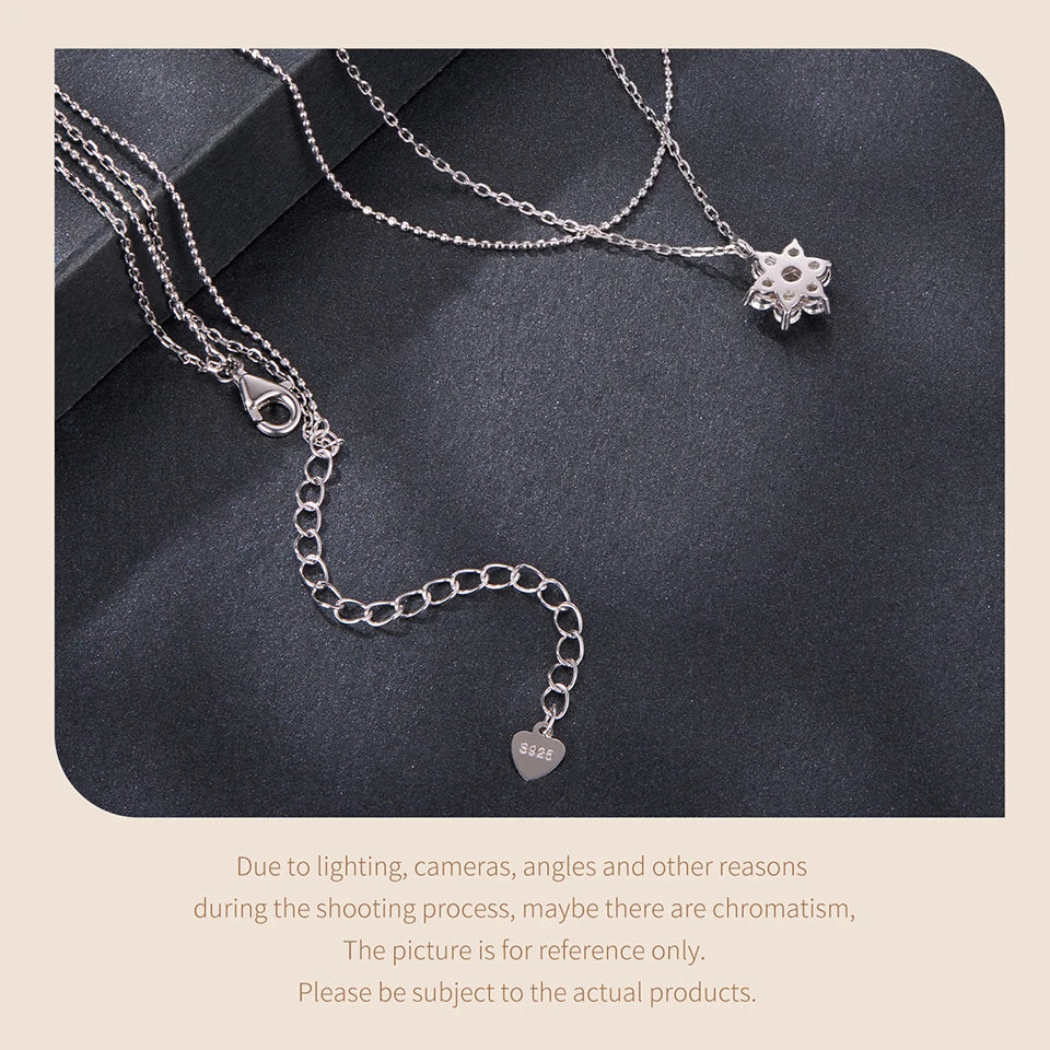Double-layer Moissanite Necklace for Women, 925 Sterling Silver Snowflake Pendant Necklace for Women Dazzling Winter Gift