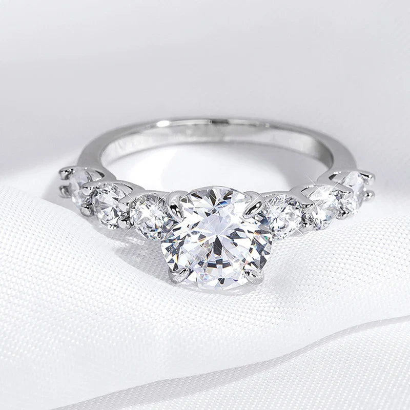 3.2CTTW Full Moissanite Wedding Rings for Women 7 Stones Sparkling Lab Diamond Band with Certificate S925 Sterling Silver