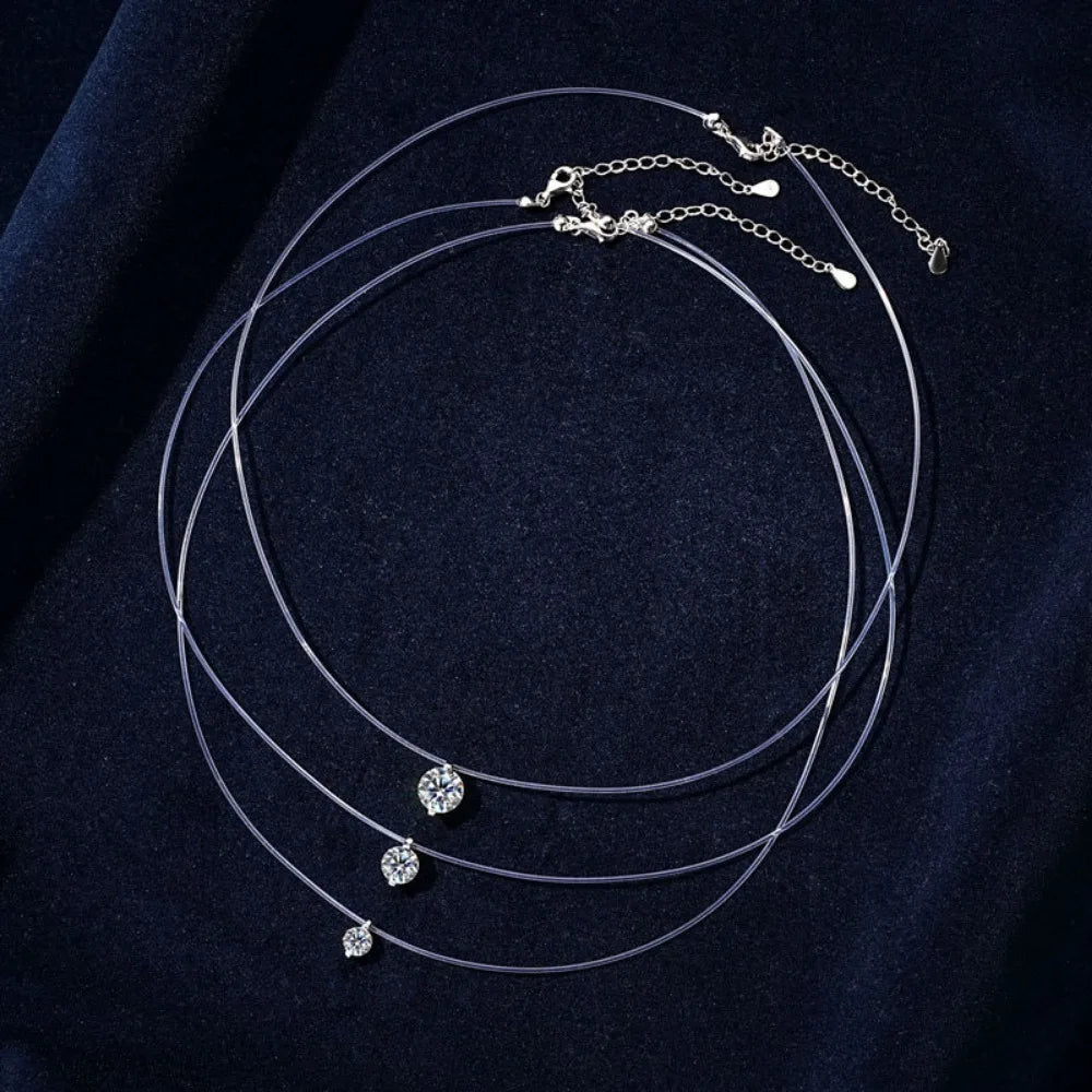 Certified D VVS1 0.5-5CT Moissanite Pendant Necklace for Women Diamond Transparent Fishing Line Chain Party Jewelry S925 Silver