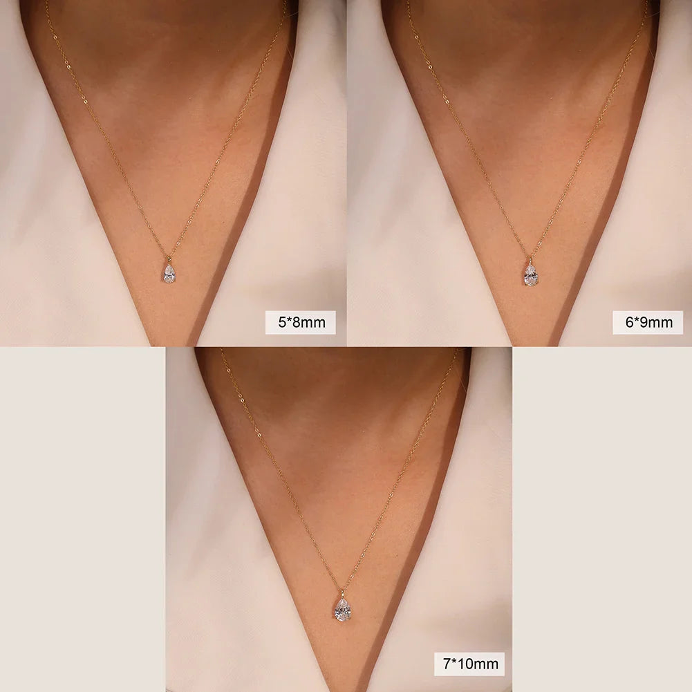 Simple Oval Shape 8A Zirconia Pendant Necklace Lady Engagement 925 Sterling Silver Versatile for Wedding Party LZN04