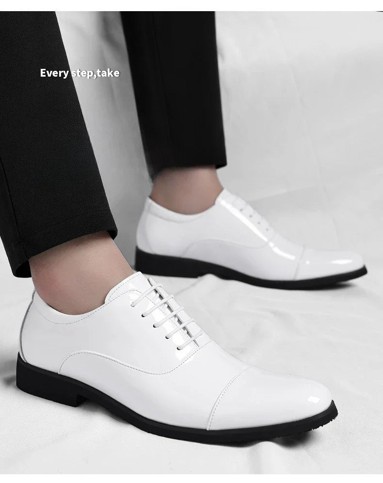 Korean Black White Leather Shoes for Men Big Size Business Casual Shoes Male Spring Autumn Lace Designer Fashion Shoe Man