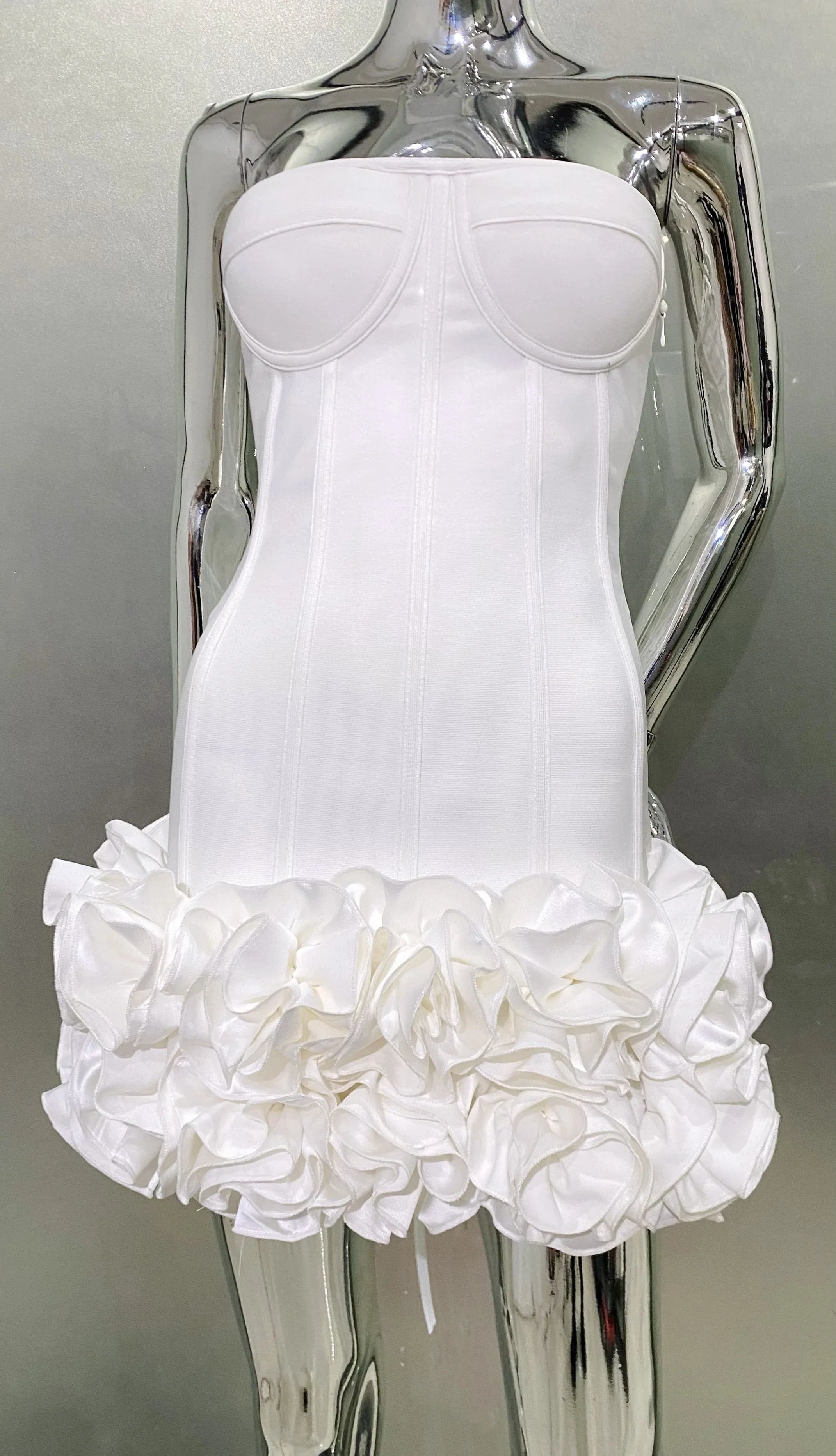 Stereoscopic Flowers Back Laceing Strapless Red Bandage Mini Evening Dress Sweet Woman Birthday Party Dress Performance costume