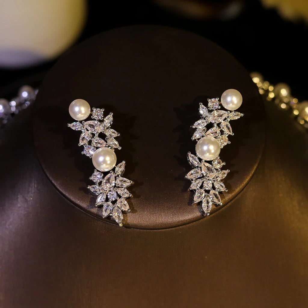 Elegance Pearl Necklace For Women Luxury High Quality Circular Shape Cubic Zircon Female Jewelry Sets Wedding Party Gifts