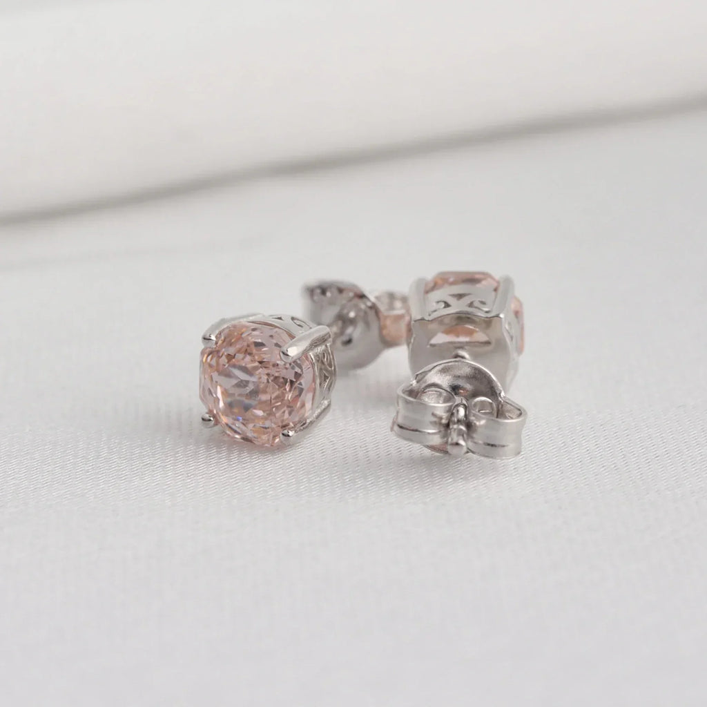 Potiy Rose Cut Octagon Morganite Pink Stud Earrings, 1.5ct Cubic Zirconia 925 Sterling Silver Earrings for Women Mother Day