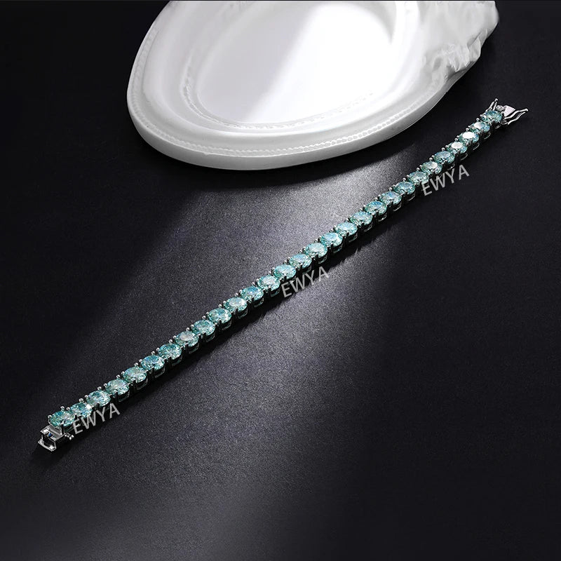 Luxury 3/4/5MM Full Blue Green Moissanite Tennis Bracelet for Men Women S925 Red Pass Diamond Test Bracelets Wholesale Gift