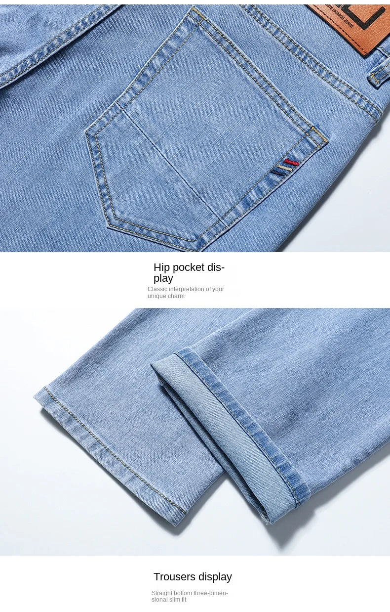 2026 Men White Jeans Fashion Casual Classic Style Slim Fit Soft Trousers Male Brand Advanced Stretch Pants