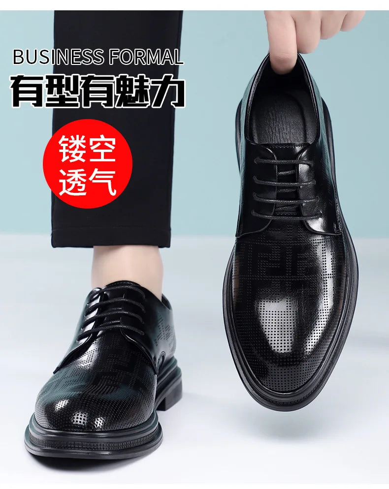 Spring Summer Increase Leather Shoes for Man Lace Designer Business Casual Shoes Male Fashion British Style Dress Shoe Man