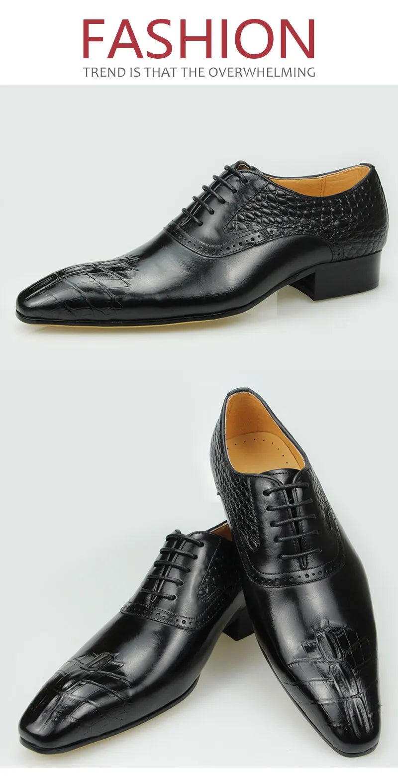 Italy Men's Shoes Prince Classic Modern Formal Oxford Wingtip Lace Up Dress Shoes Handmade Black Genuine Leather Shoes