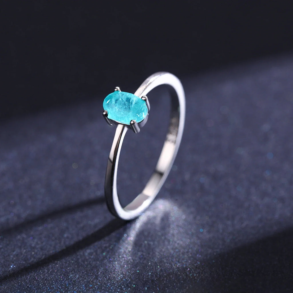 925 Sterling Silver Fashion Oval Finger Rings for Women Elegant Paraiba Tourmaline Engagement Wedding Statement Jewelry