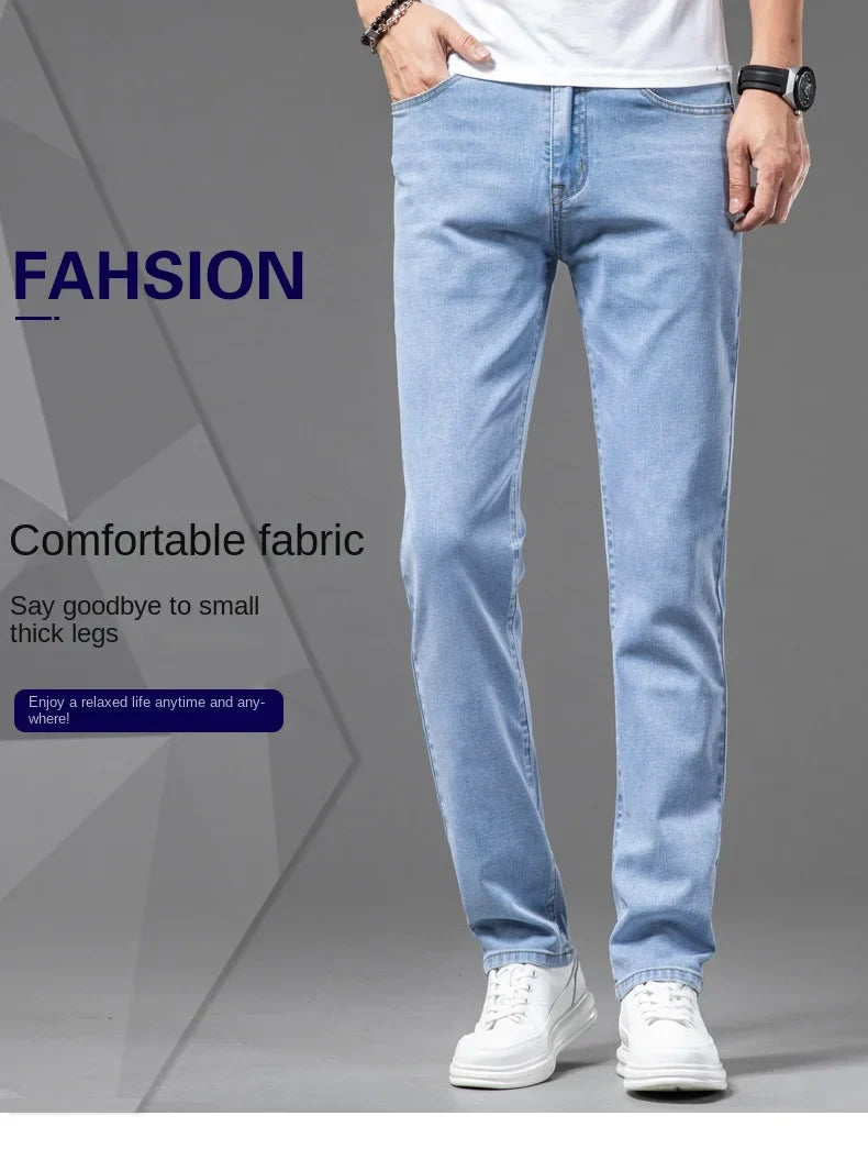 2026 Men White Jeans Fashion Casual Classic Style Slim Fit Soft Trousers Male Brand Advanced Stretch Pants