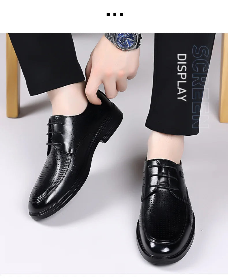 Summer New Hallow Leather Shoes for Men Solid Color Lace Fashion Business Casual Shoe Male Breathable Dress Elegant Shoes Man