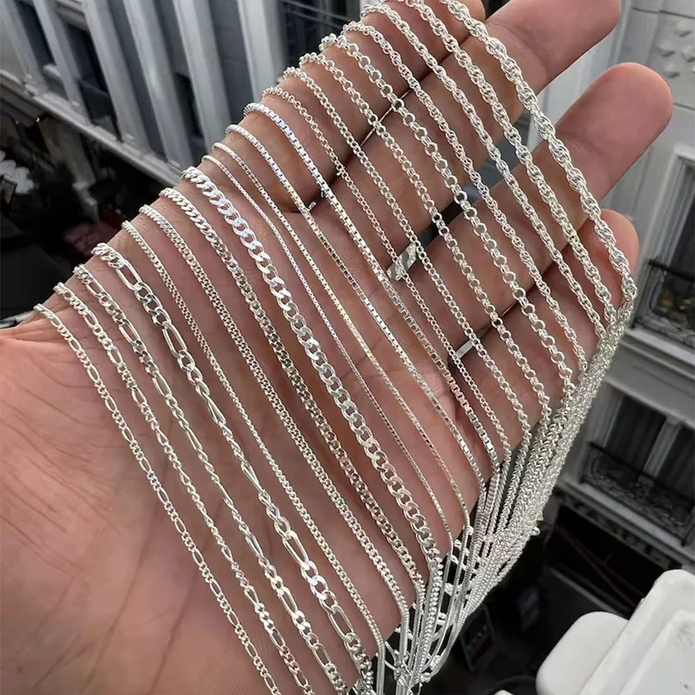Italian 925 Sterling Silver 2.6mm 3.7mm 5.0mm Flat Mariner Chain Necklace for Women Men Fashion Silver Jewelry SC78