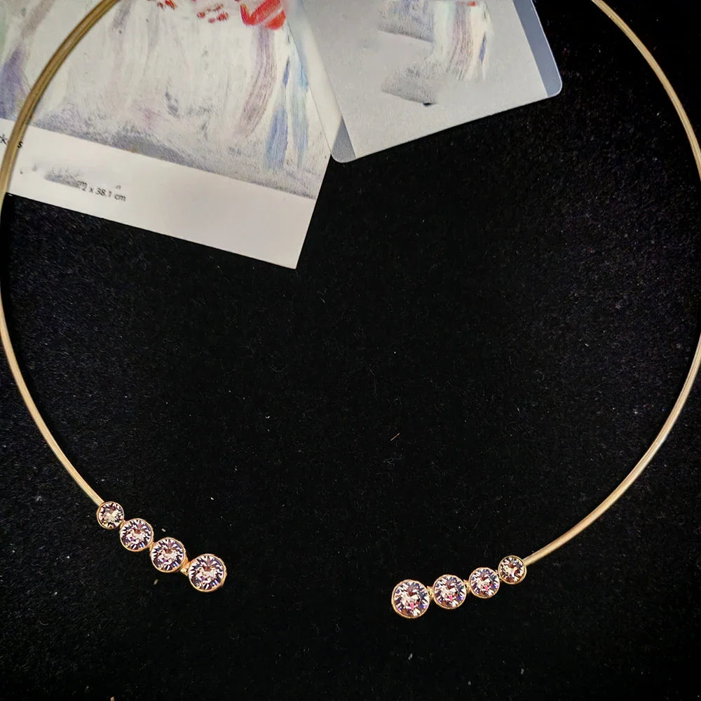 4-Stone Round Bubble Moissanite Diamond Open Choker Necklace S925 Sterling Silver Lab Diamond Cuff Collar Necklace for Women