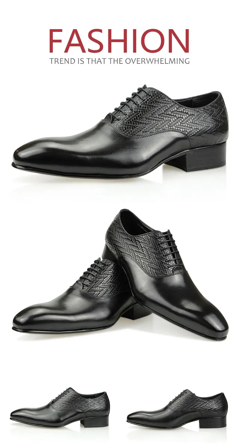 High Grade Black Leather Shoe Formal Office Oxfords Elegant Wedding Position Braid Leather Business Lace Up Men Shoes  Handmade