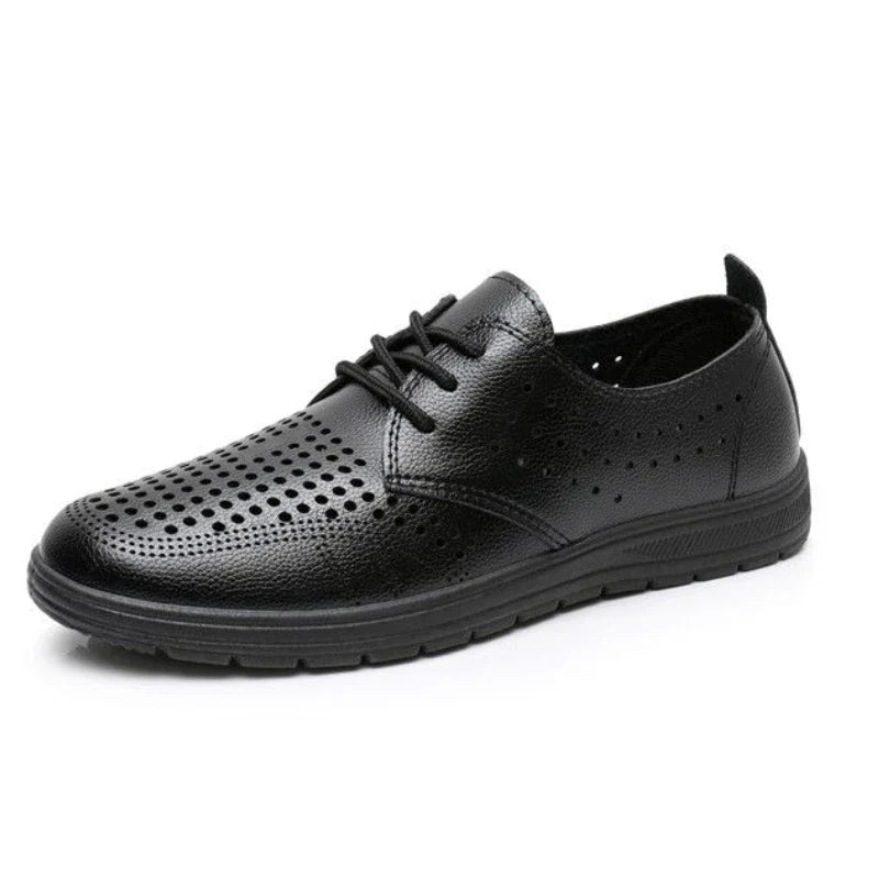 2026 Summer Men Sandals Business Casual Leather Hollow Out Shoes Breathable Soft Sole Clogs Fashion Comfortable Outdoor Slides