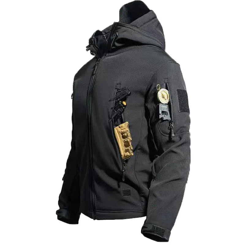 Men Military Tactical Winter Autumn Warm Sharkskin Fleece Hood Cargo Jackets Camping Hiking Climbing Hunting Outdoor Waterproof