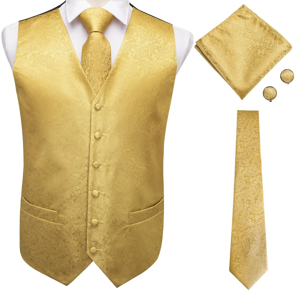 Brand New Mens Suit Dress Vests Necktie Hankerchief Cufflinks Set Silk Slim Fit Male Waistcoat Jacquard Waist Jacket Gilet Homme