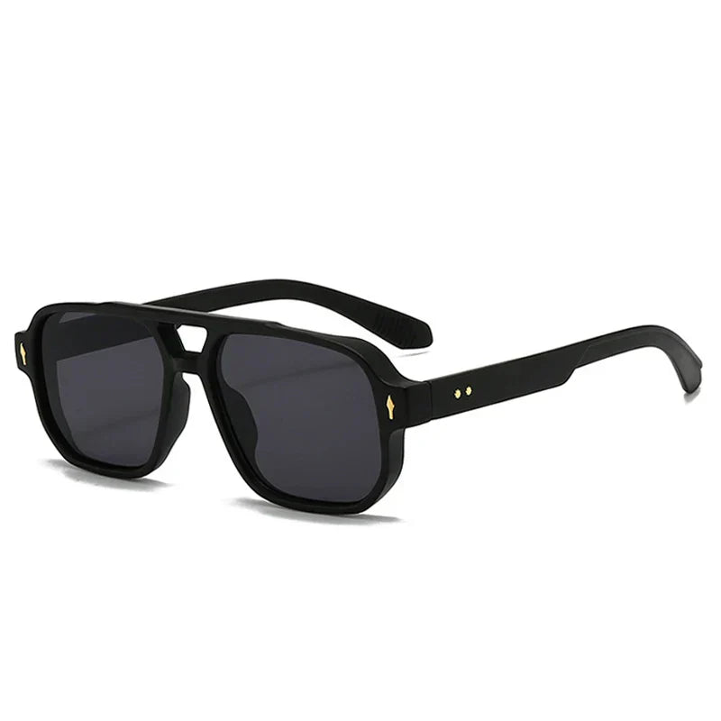 Vintage Double Bridges Men Square Sunglasses Fashion Clear Ocean Lens Eyewear Women Trending Rivets Sun Glasses UV400