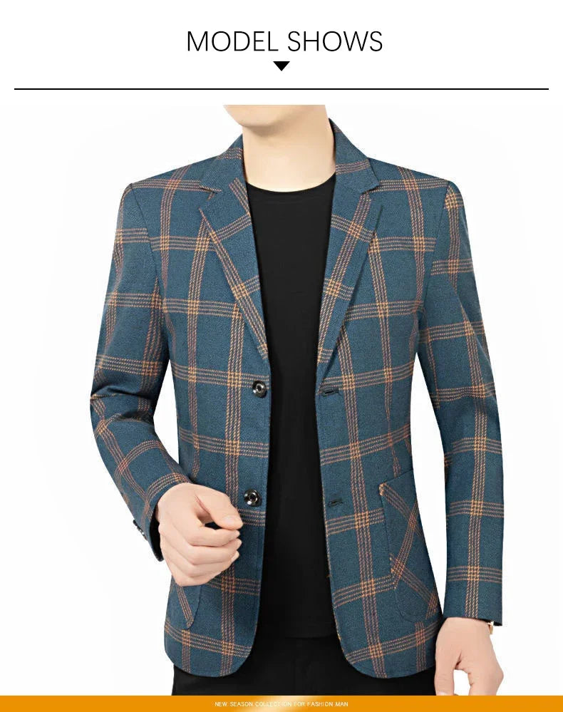 Brand Plaid Striped Business Blazers for Mens 2026 New Spring Autumn Fashion Casual Suit Jacket Men Interview Coat