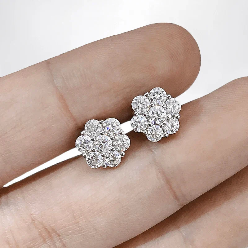 Sparkling Full 5mm 0.5CT D Color Moissanite Screw Earrings for Women 925 Silver Pass Diamond Test Flower Ear Studs with GRA