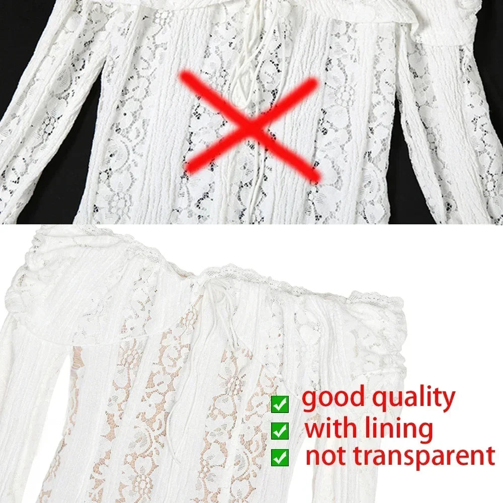 Oligai Elegant Off The Shoulder Bodycon Dress 2024 New in White Flare Sleeve Lace Maxi Dress Wedding Guest Dress for Women
