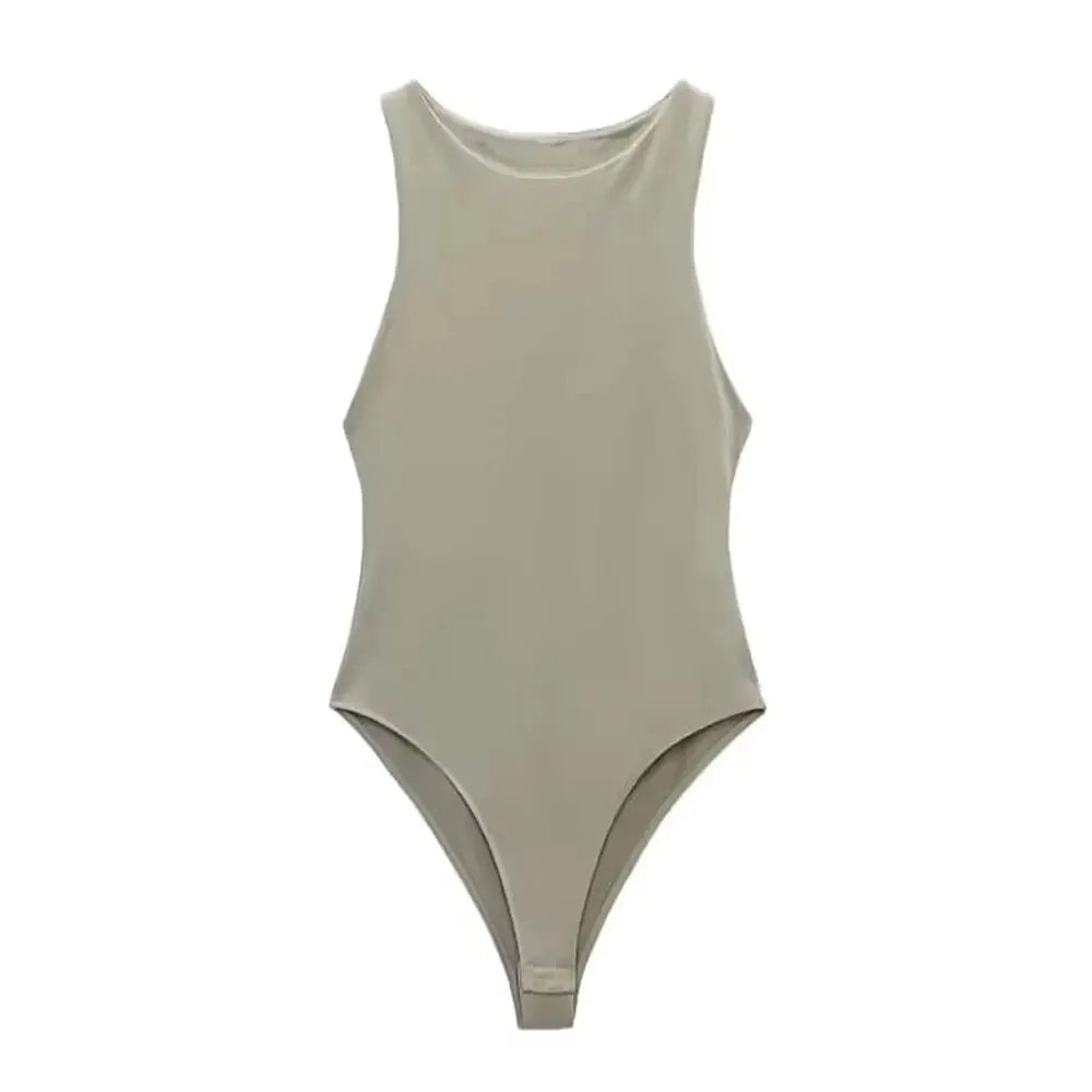 Women Fashion With Halter Neck Skinny Bodysuit Sexy Sleeveless Snap-button Female Playsuits Mujer
