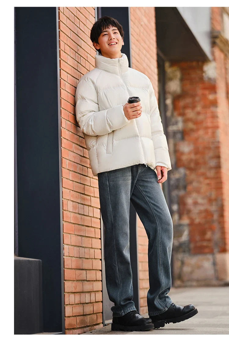 Down Jacket Men 2026 Winter New Thickened Short Coat Three-Proof Thermal Puffer Coat Couple Top Trendy Down Jacket
