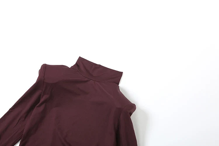 Hipster Waistless Ruched Elegant Dress Woman Autumn Style Turtleneck Full Sleeve Hollow Design Prom Party Long Bodycon