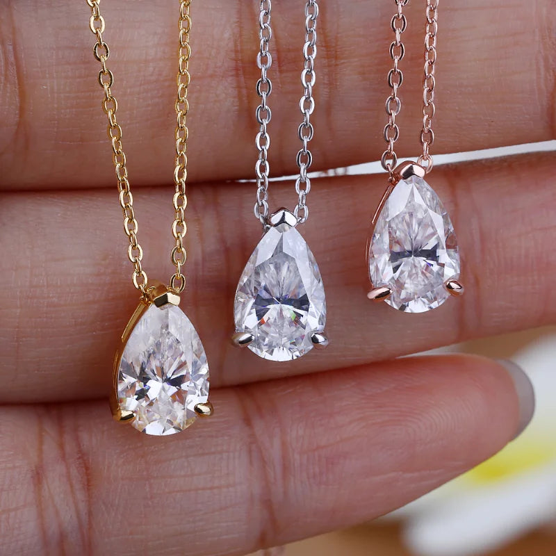 1-4CT Pear Cut D VVS1 Moissanite Necklace 100% S925 Silver 18k Gold Plated Single Diamond Women's Pendant Necklace Fine Jewelry