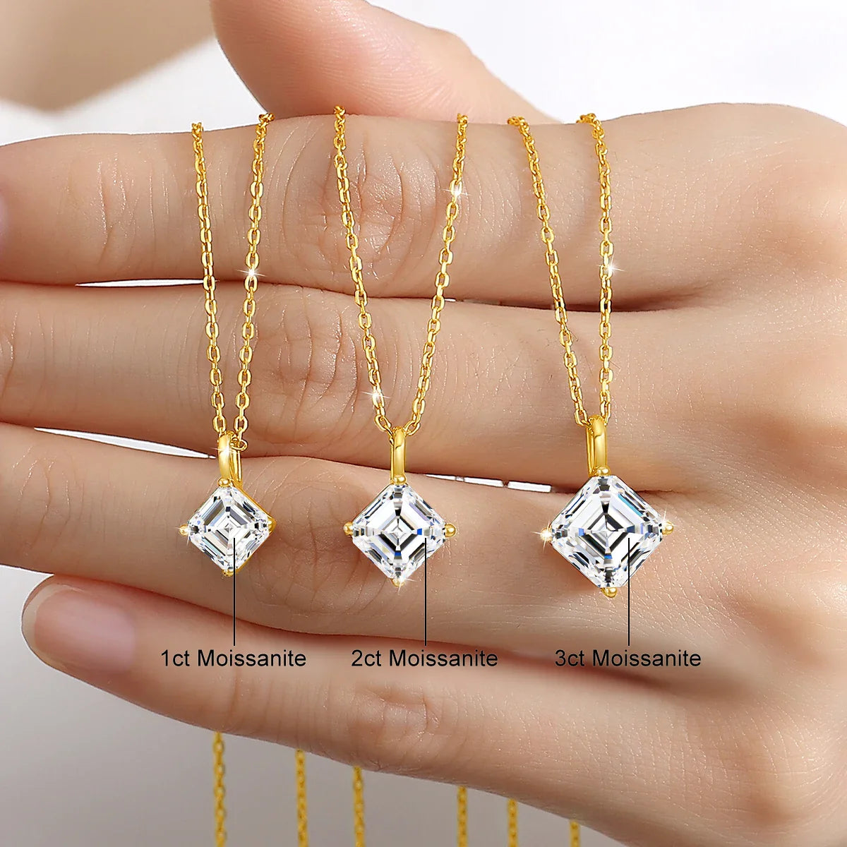 Certified 14K Gold Princess Cut Moissanite Pendant Necklace D Color VVS Square Lab Diamond Solitaire Choker Collarbone Chain