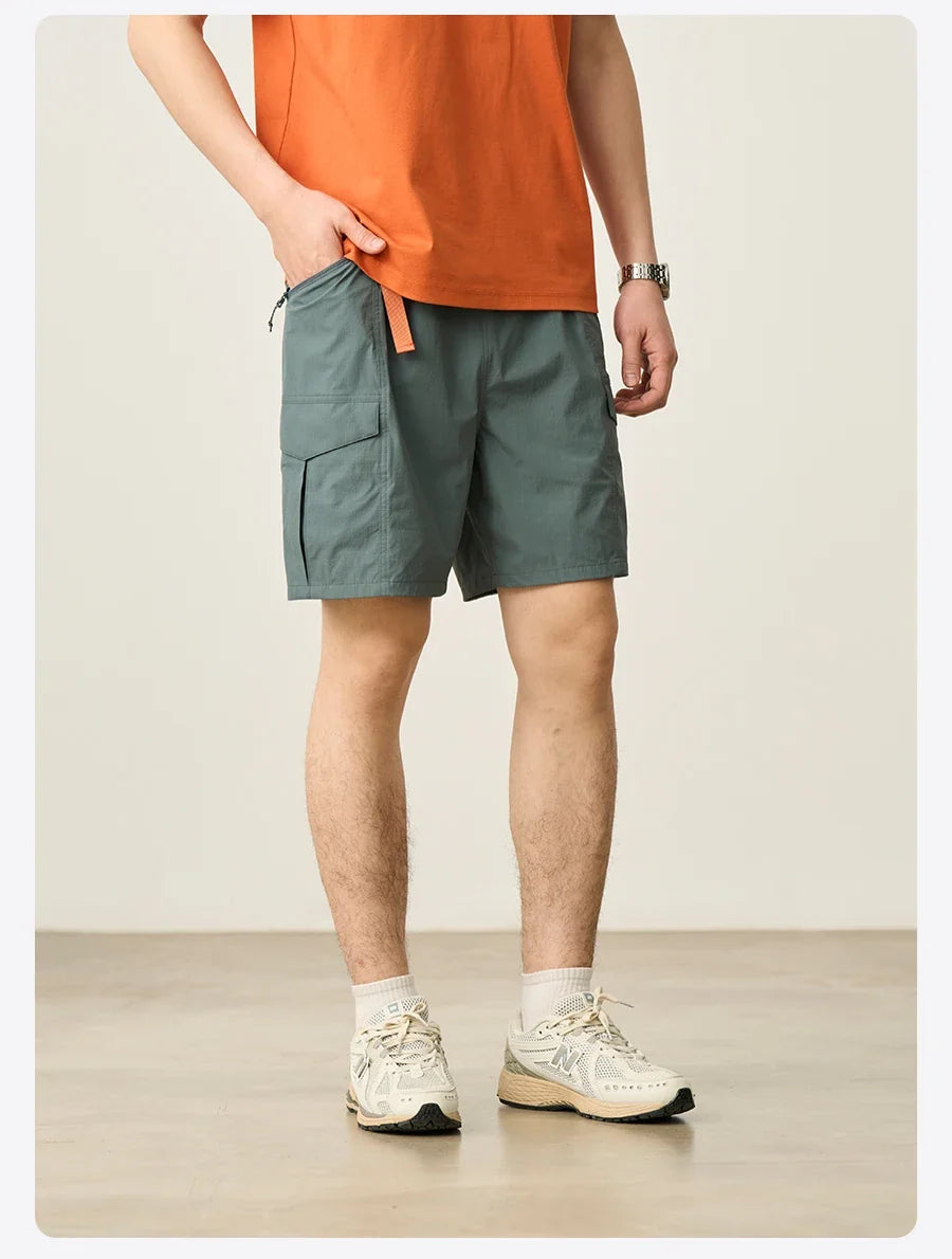 2026 Summer New Oversize 145gsm Elastic Quick Dry Fabric Shorts Men Elastic Wait Cargo Outdoor Shorts